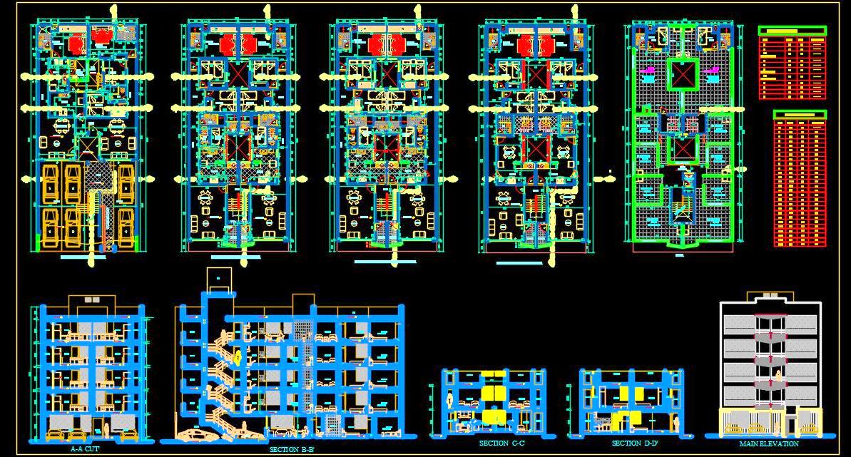 Multi-Family Residential Building CAD File (11x25m Plot)